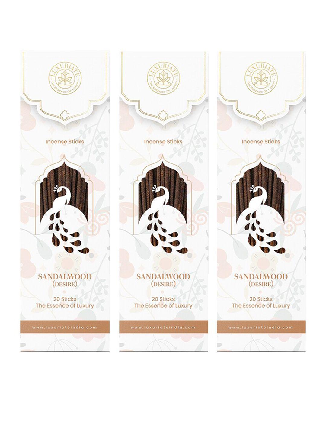 luxuriate set of 3 white & brown sandalwood ayurvedic & organic incense sticks