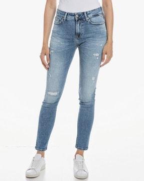 luzien skinny fit broken edge high rise jeans