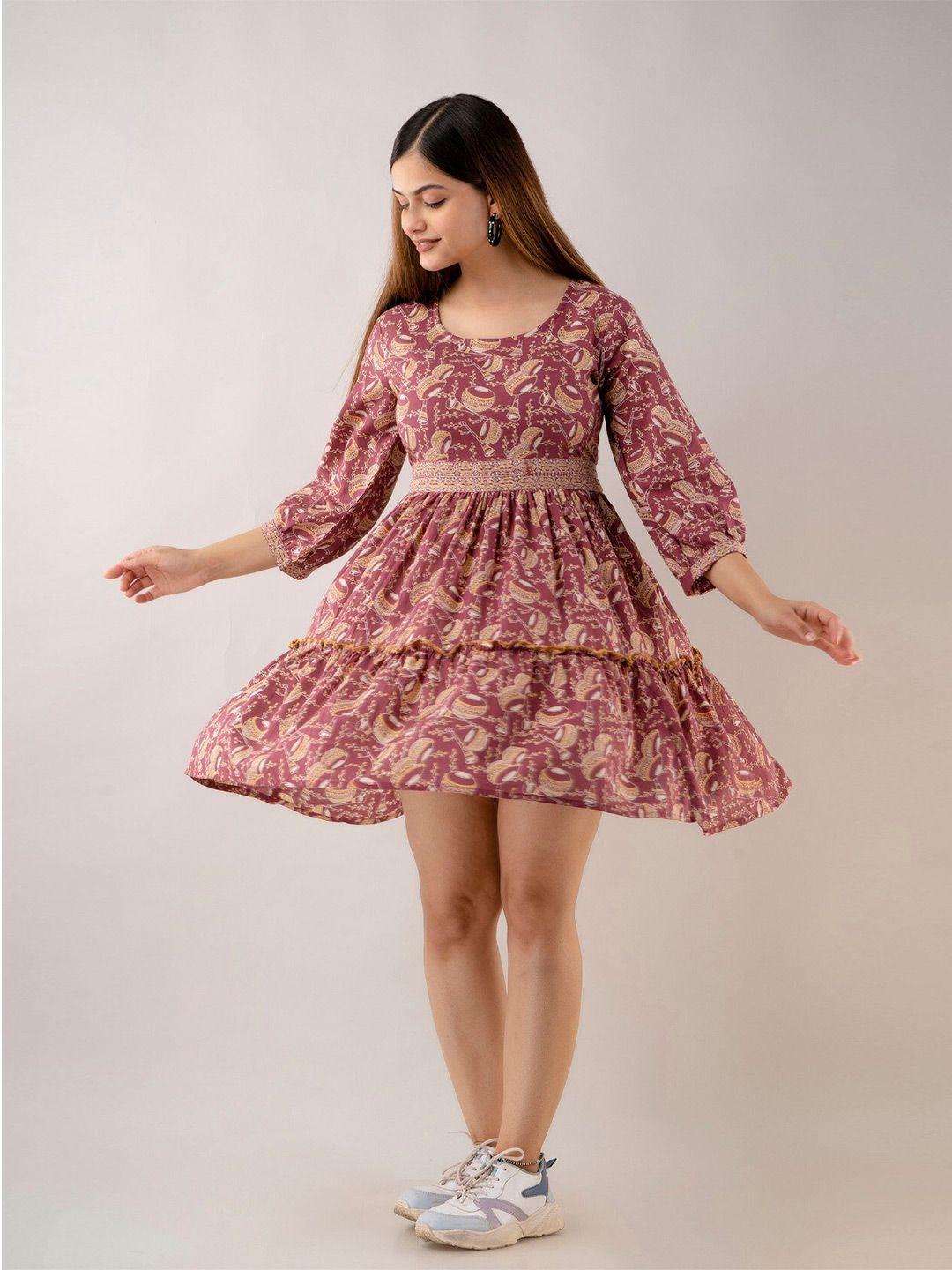 lvova maroon floral print fit & flare dress