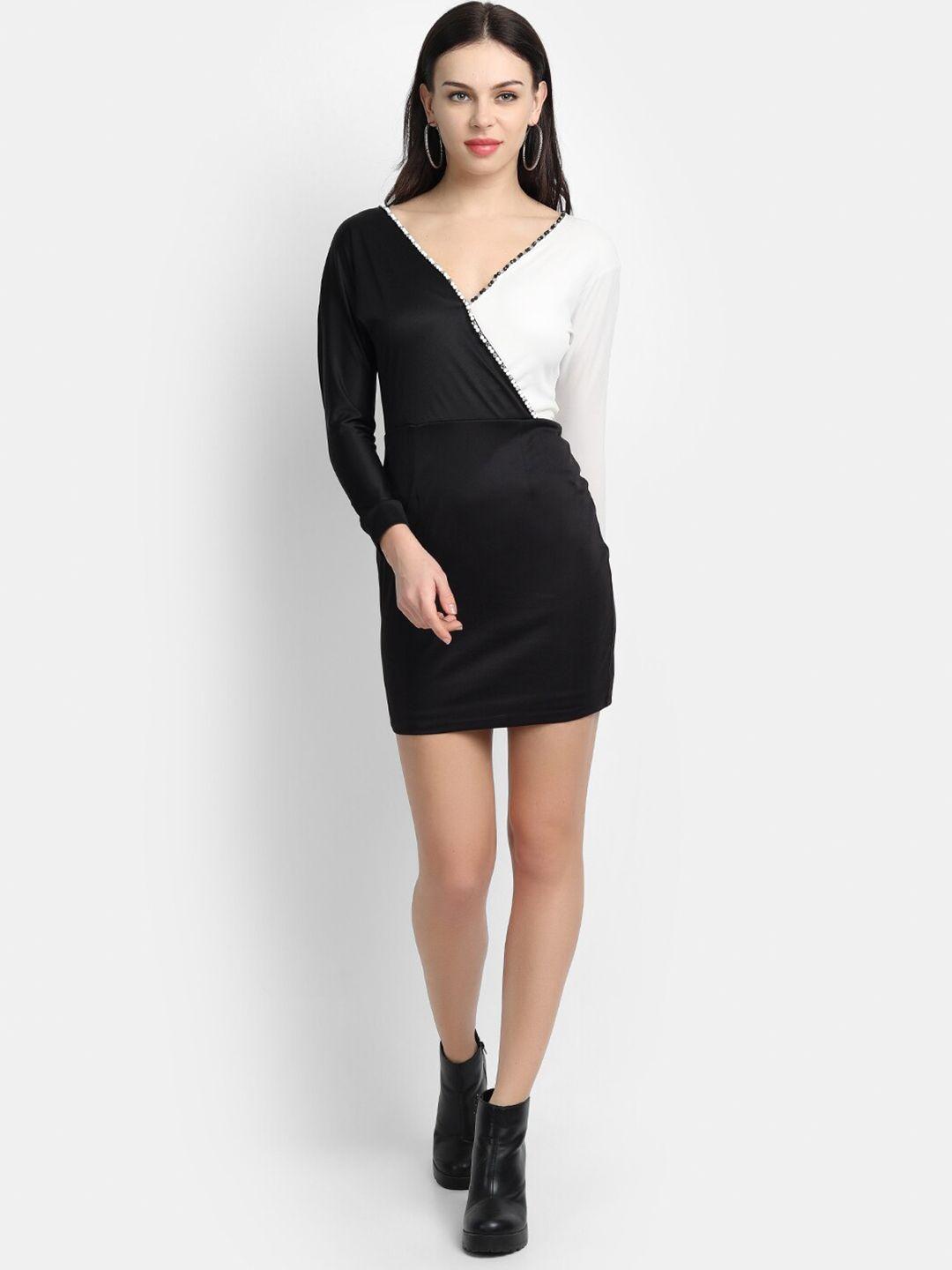ly2 black & white colourblocked bodycon mini dress