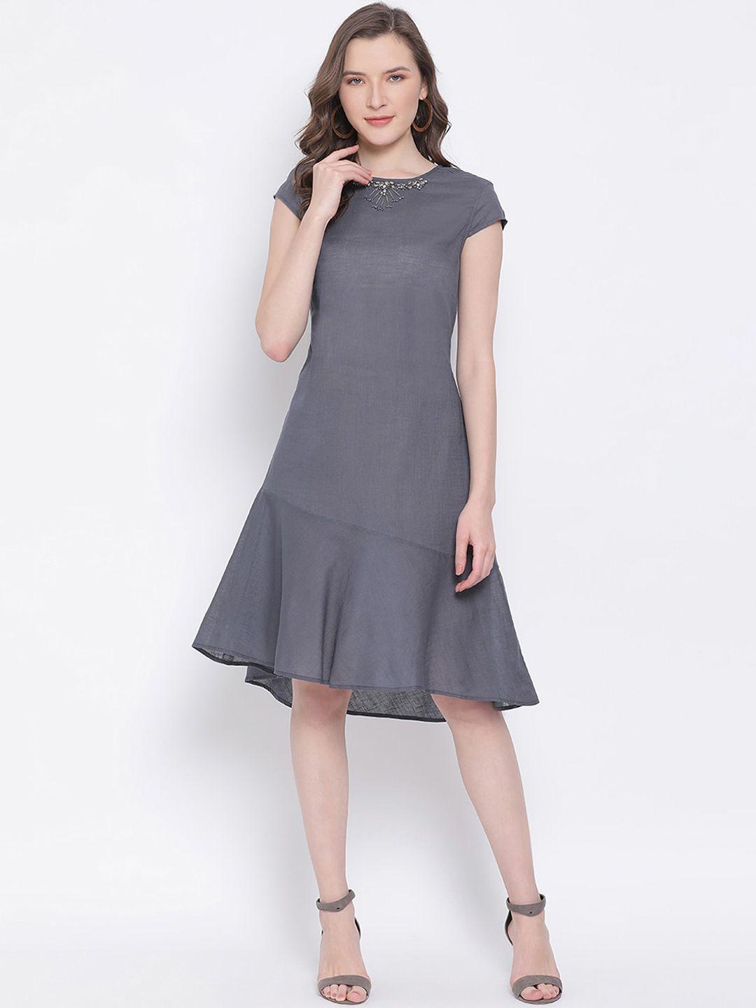 ly2 women grey embellished a-line dress