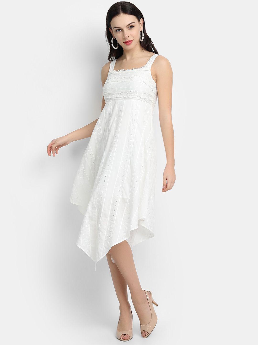 ly2 women white shiffli embroidered asymmetric dress
