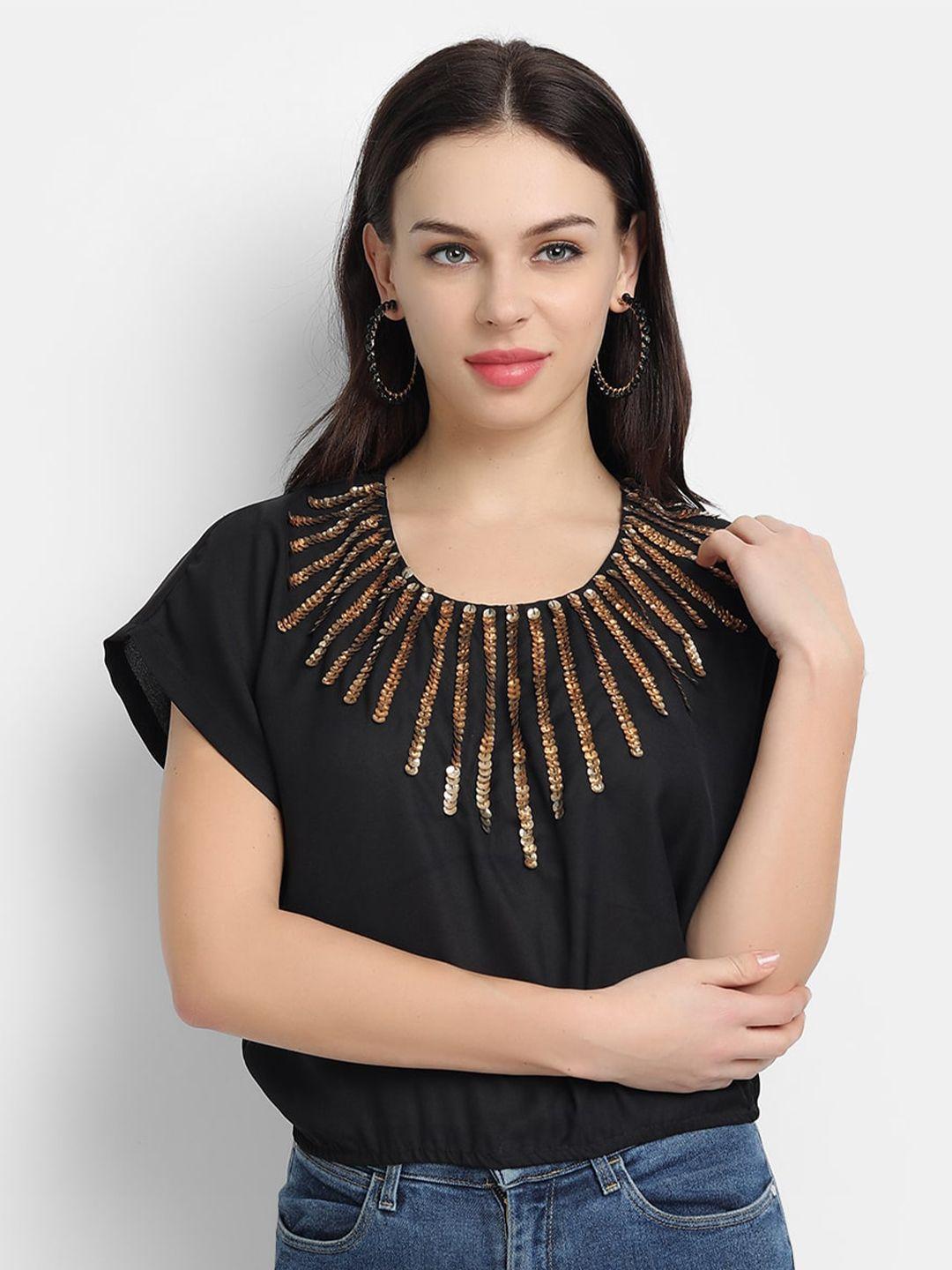 ly2 black embellished georgette regular top