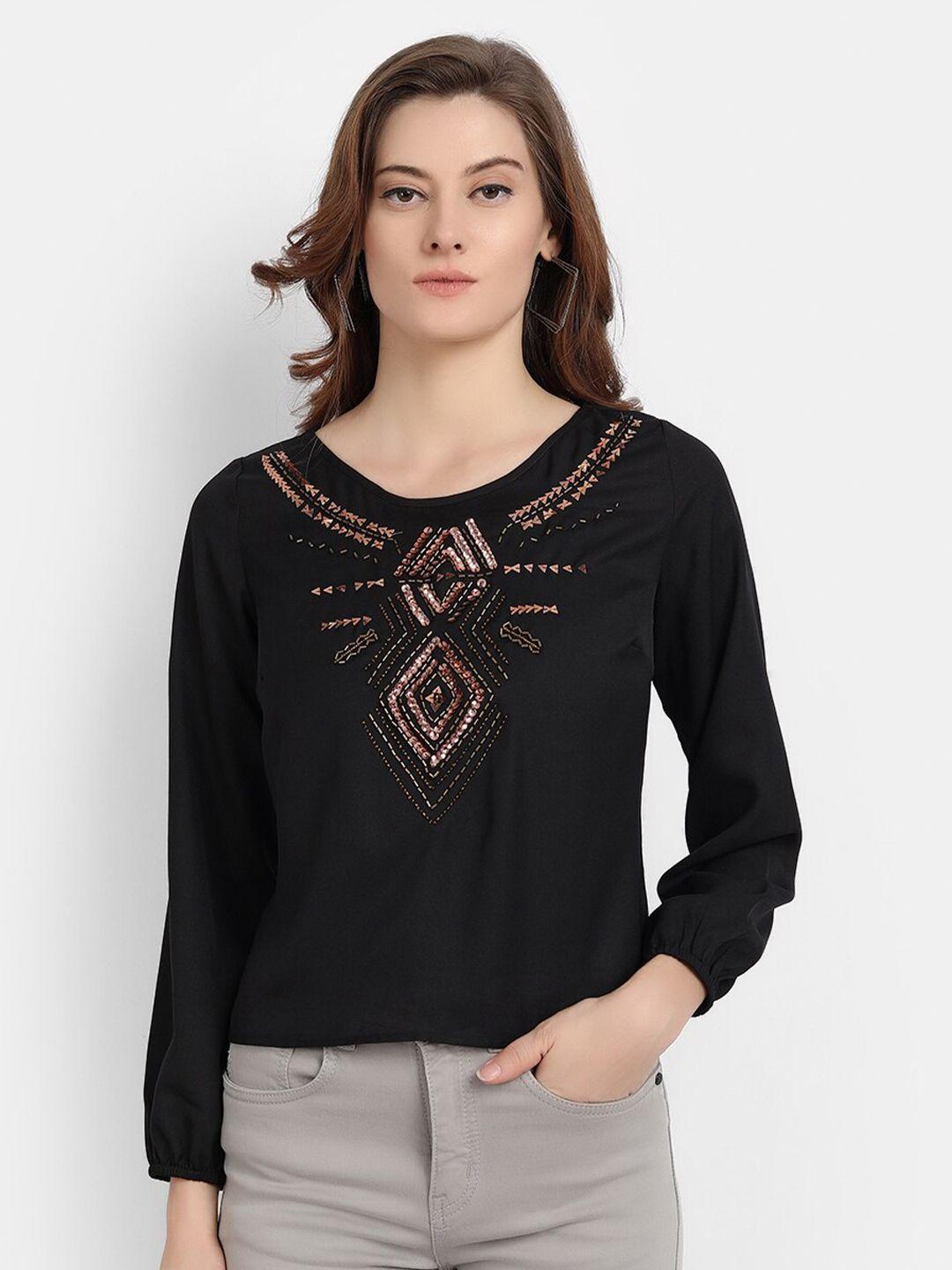 ly2 black women black polyester embellished top