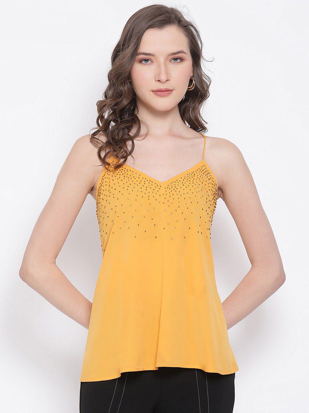 ly2 mustard yellow embellished georgette a-line top