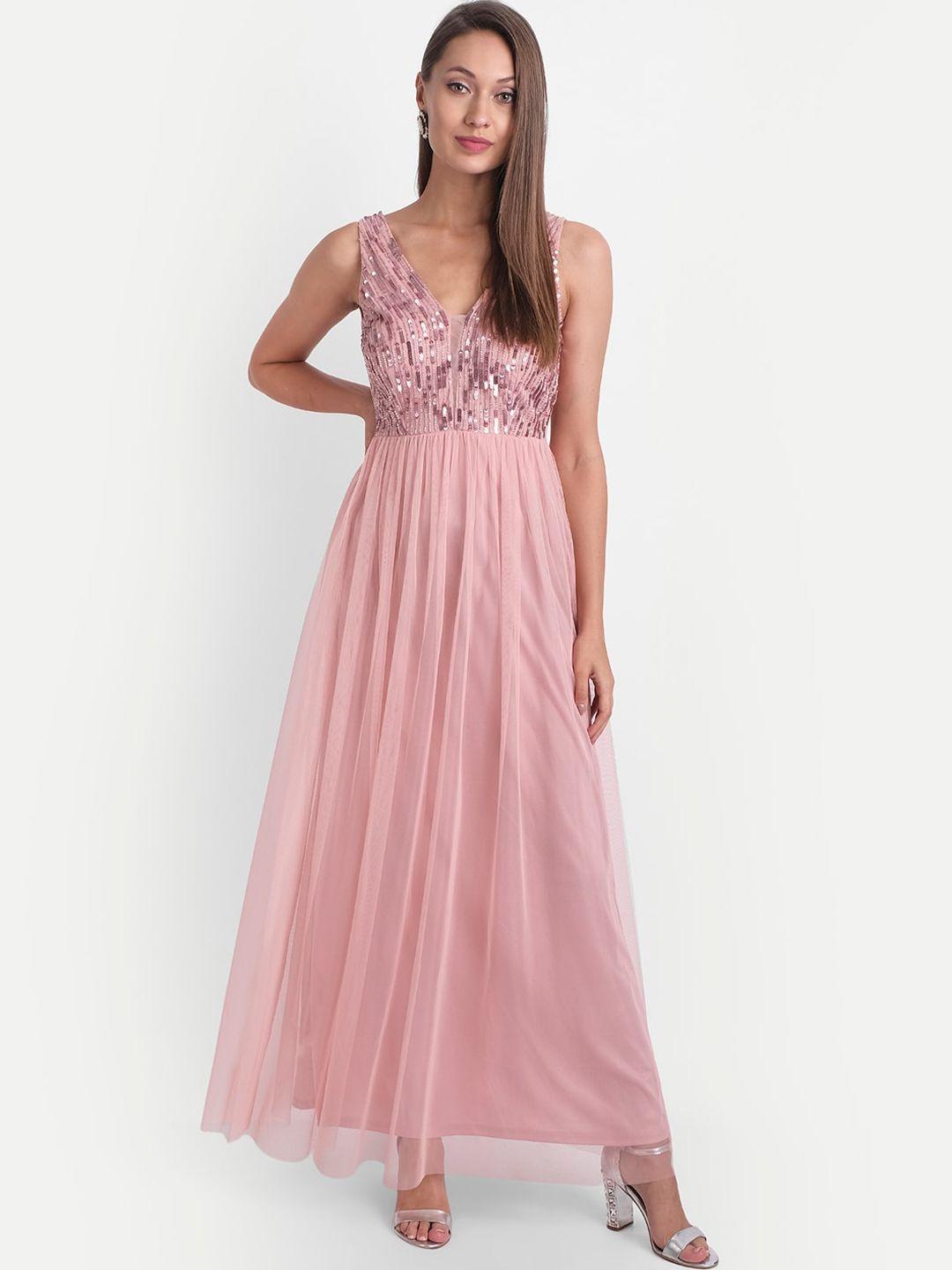 ly2 pink embellished net maxi dress