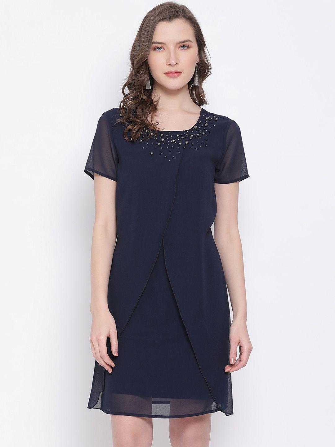 ly2 women navy blue solid wrap dress