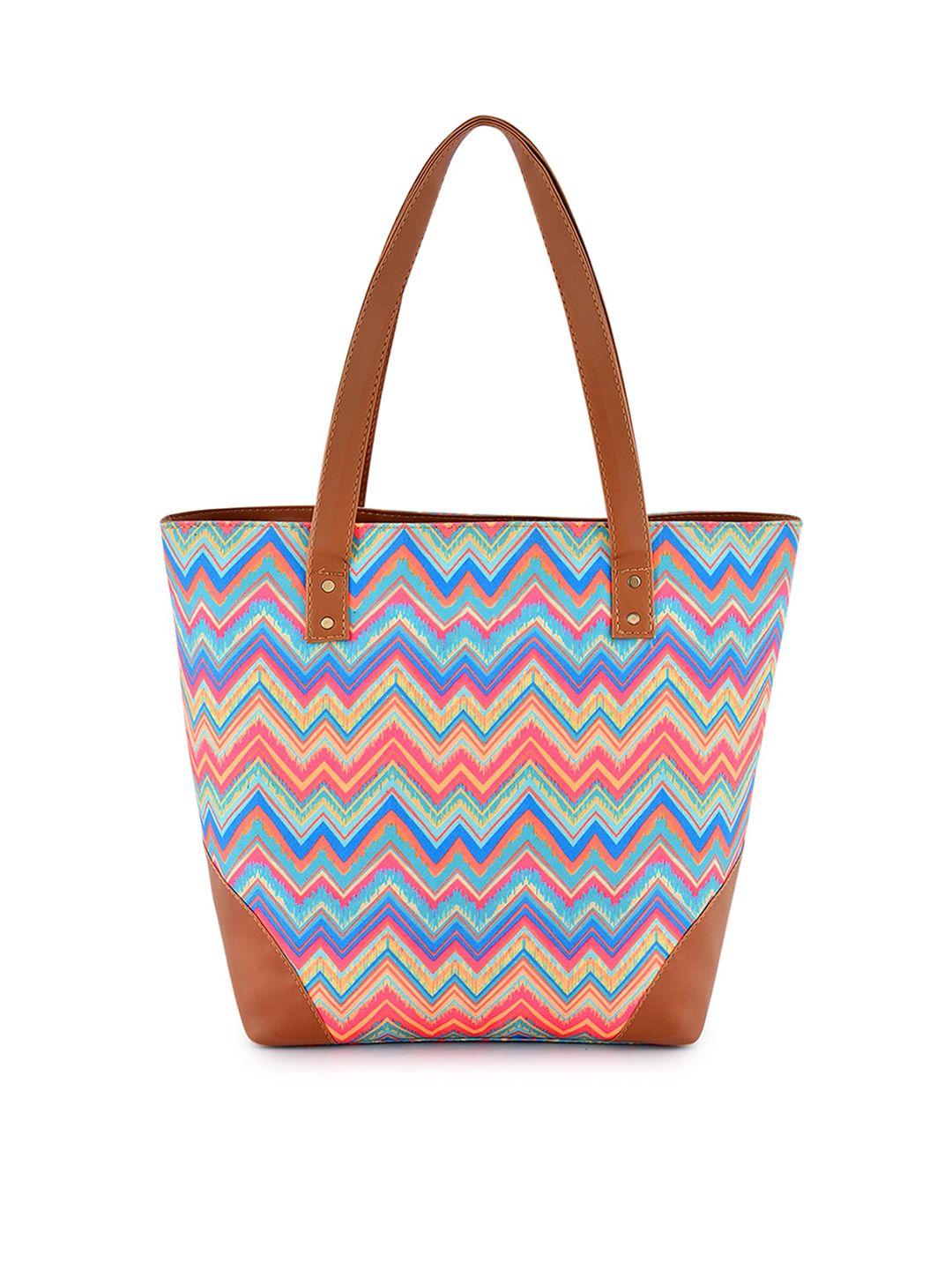 lychee bags multicoloured geometric printed structured shoulder bag with cut work