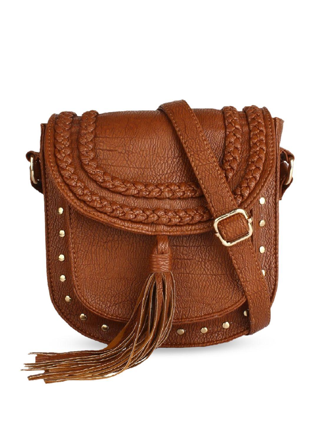 lychee bags rust pu structured handheld bag with tasselled
