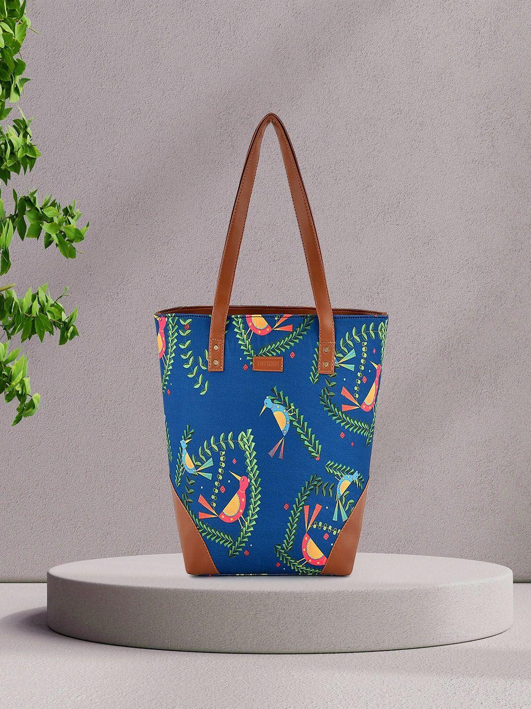 lychee bags blue printed oversized shopper tote bag