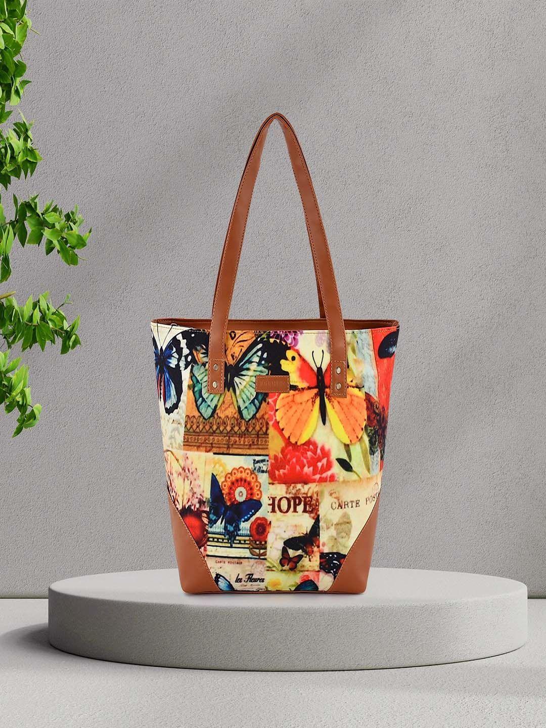 lychee bags brown printed shopper canvas tote bag