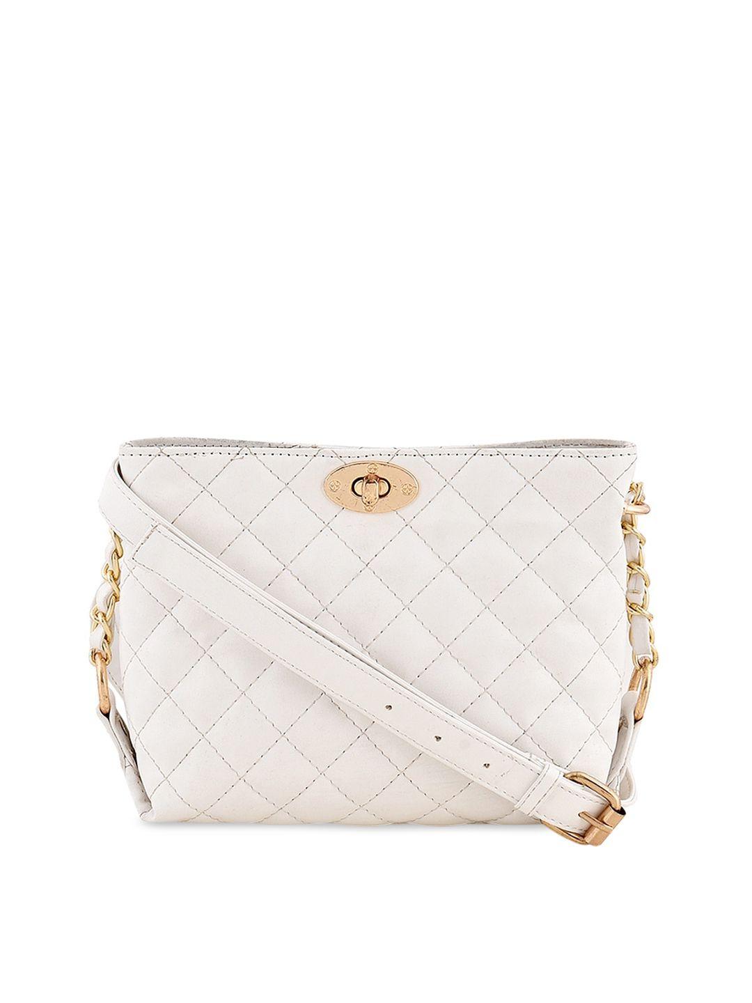 lychee bags white solid pu structured sling bag with quilted