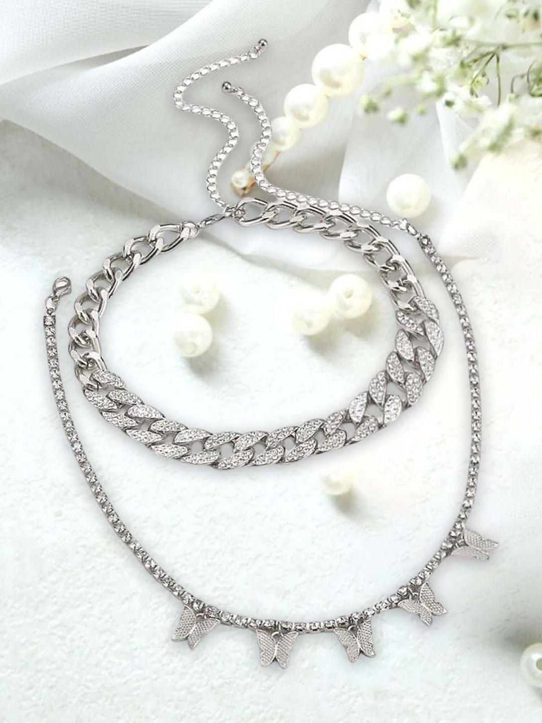 lyla artificial stones studded stainless steel layered necklace