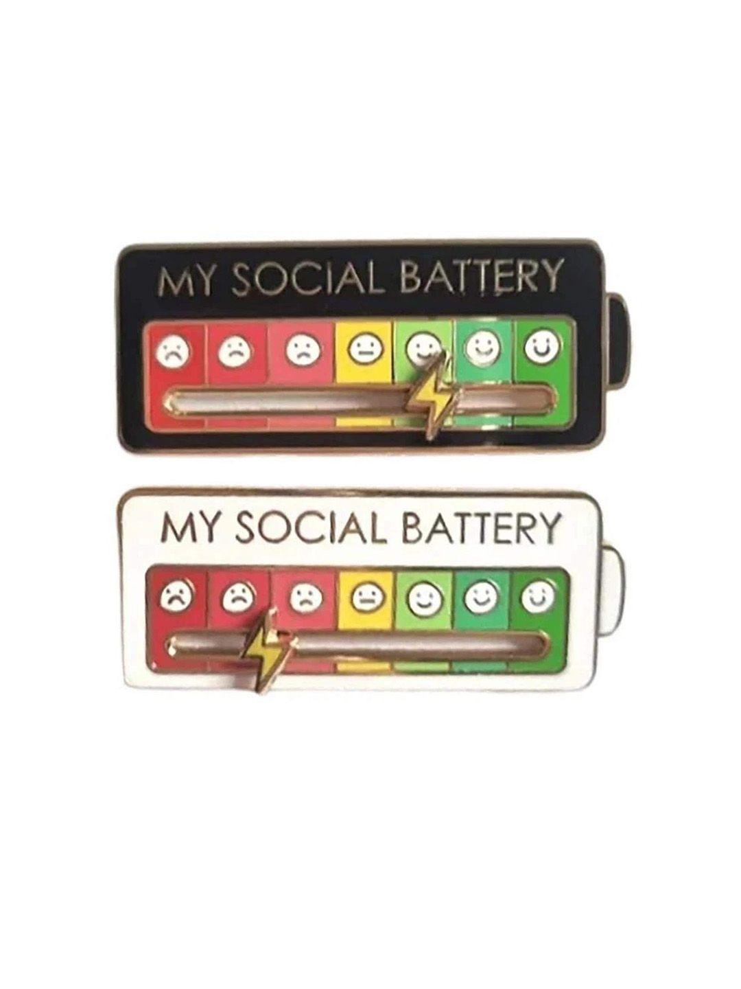 lyla women pack of 2 quote printed my social battery-charm minimal brooches