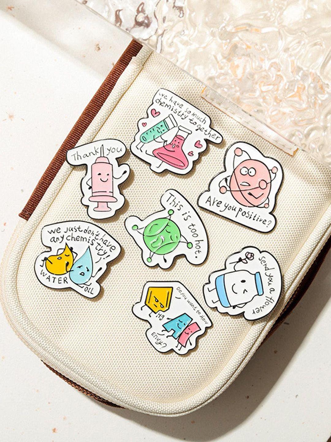 lyla women pack of 7 quote printed cartoon-charm minimal brooches