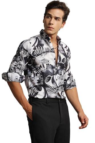 lymio casual shirt for men|| shirt for men|| men stylish shirt || men printed shirt || men long slevee shirt (d-29-30) (l, black)