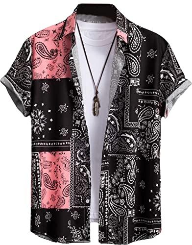 lymio men's polyester half sleeve printed casual shirt (karrey-black-2xl)