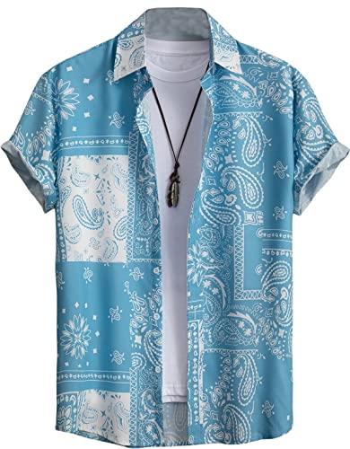 lymio men's polyester half sleeve printed casual shirt (karrey-sky blue-m)