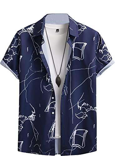 lymio men's polyester half sleeve printed casual shirt (mistry-blue-l)