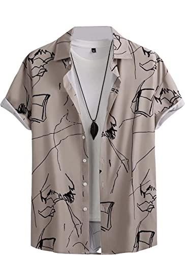 lymio men's polyester half sleeve printed casual shirt (mistry-cream-2xl)