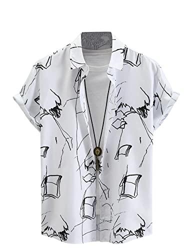 lymio men's polyester half sleeve printed casual shirt (mistry-white-l)