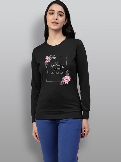 lyra black cotton printed sweatshirt