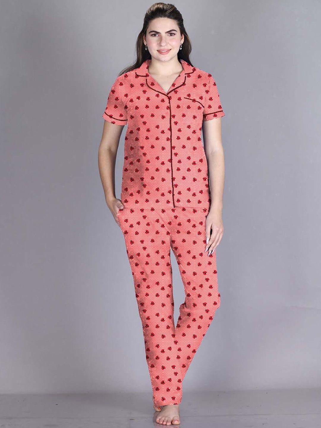 lyra conversational printed pure cotton night suit