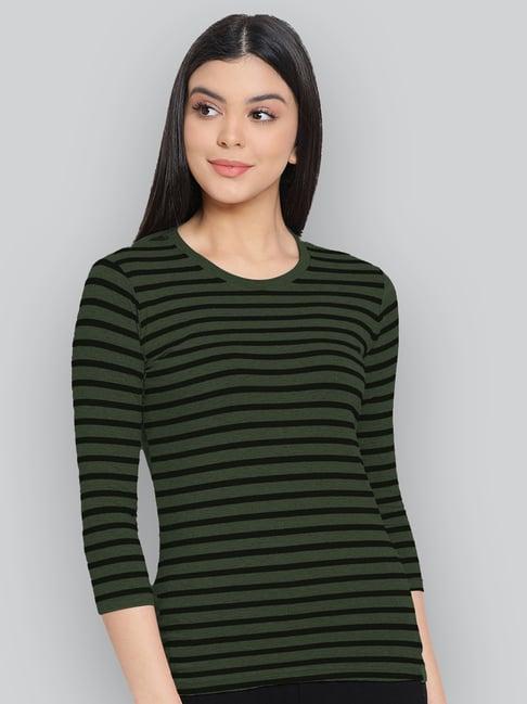 lyra green & black cotton striped t-shirt
