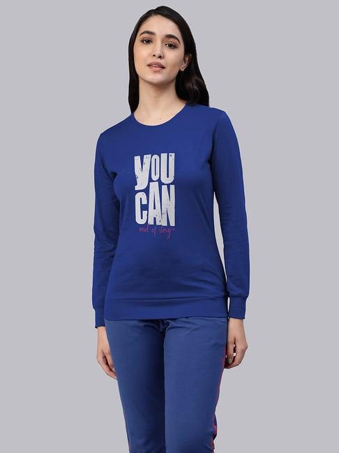 lyra indigo blue cotton printed sweatshirt