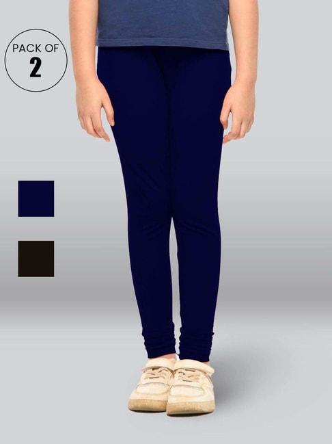 lyra kids blue & pitch black skinny fit leggings (pack of 2)