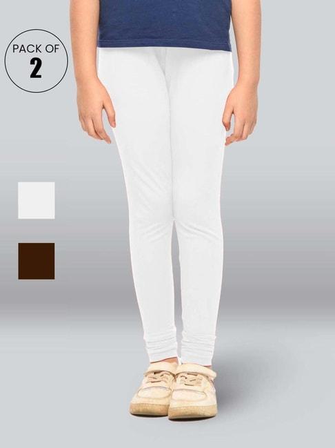 lyra kids brown & white skinny fit leggings (pack of 2)