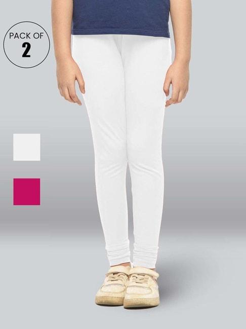 lyra kids fuchsia pink & white skinny fit leggings (pack of 2)