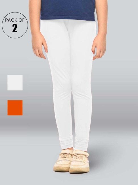 lyra kids orange & white skinny fit leggings (pack of 2)