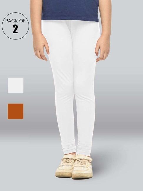 lyra kids orange & white skinny fit leggings (pack of 2)