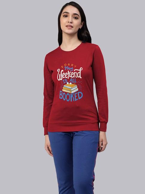 lyra maroon cotton printed sweatshirt