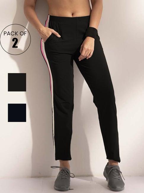 lyra navy & black cotton sports track pants - pack of 2