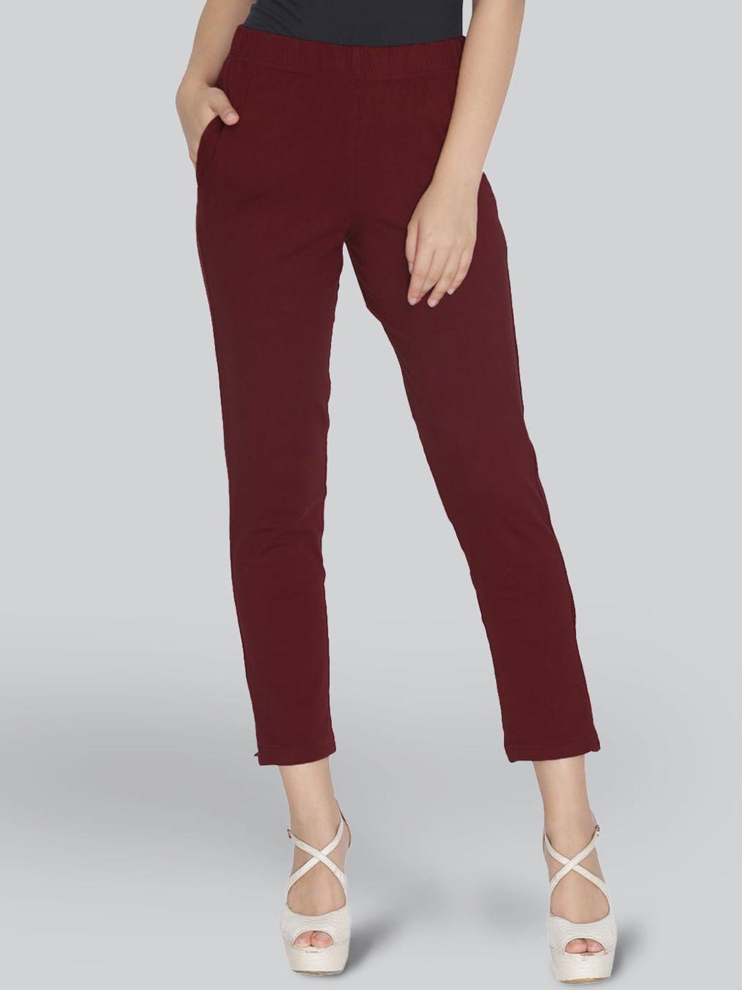 lyra original women mid rise plain knitted cotton cropped trousers