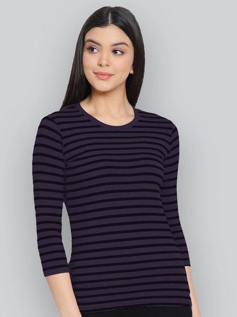 lyra purple cotton striped t-shirt