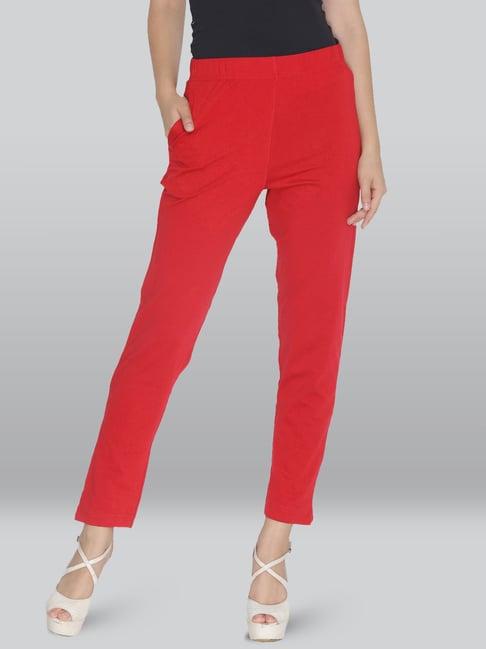 lyra red cotton ankle length pants