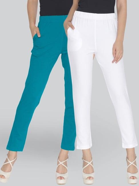 lyra turquoise & white cotton leggings - pack of 2