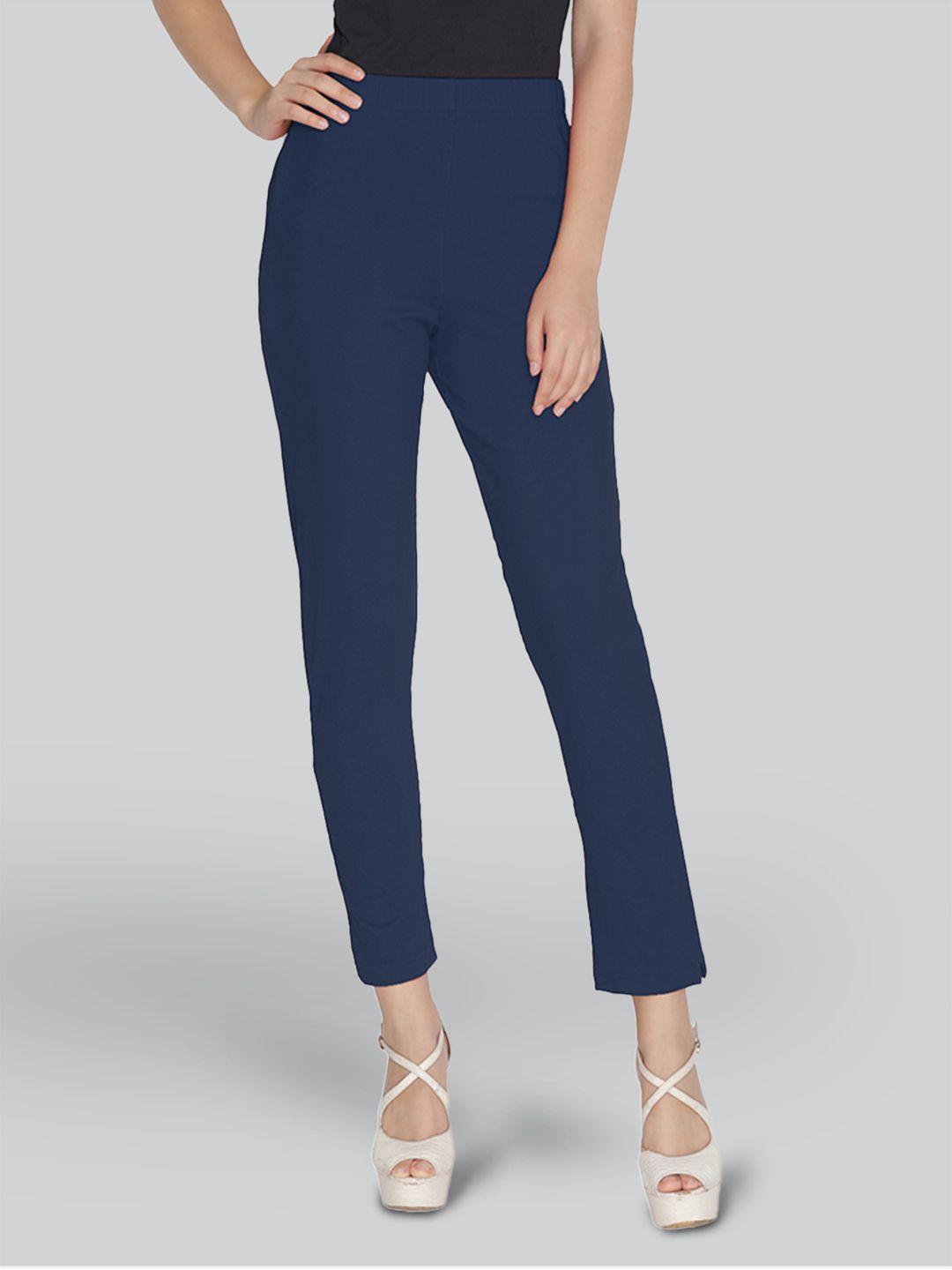 lyra women blue smart solid trouser
