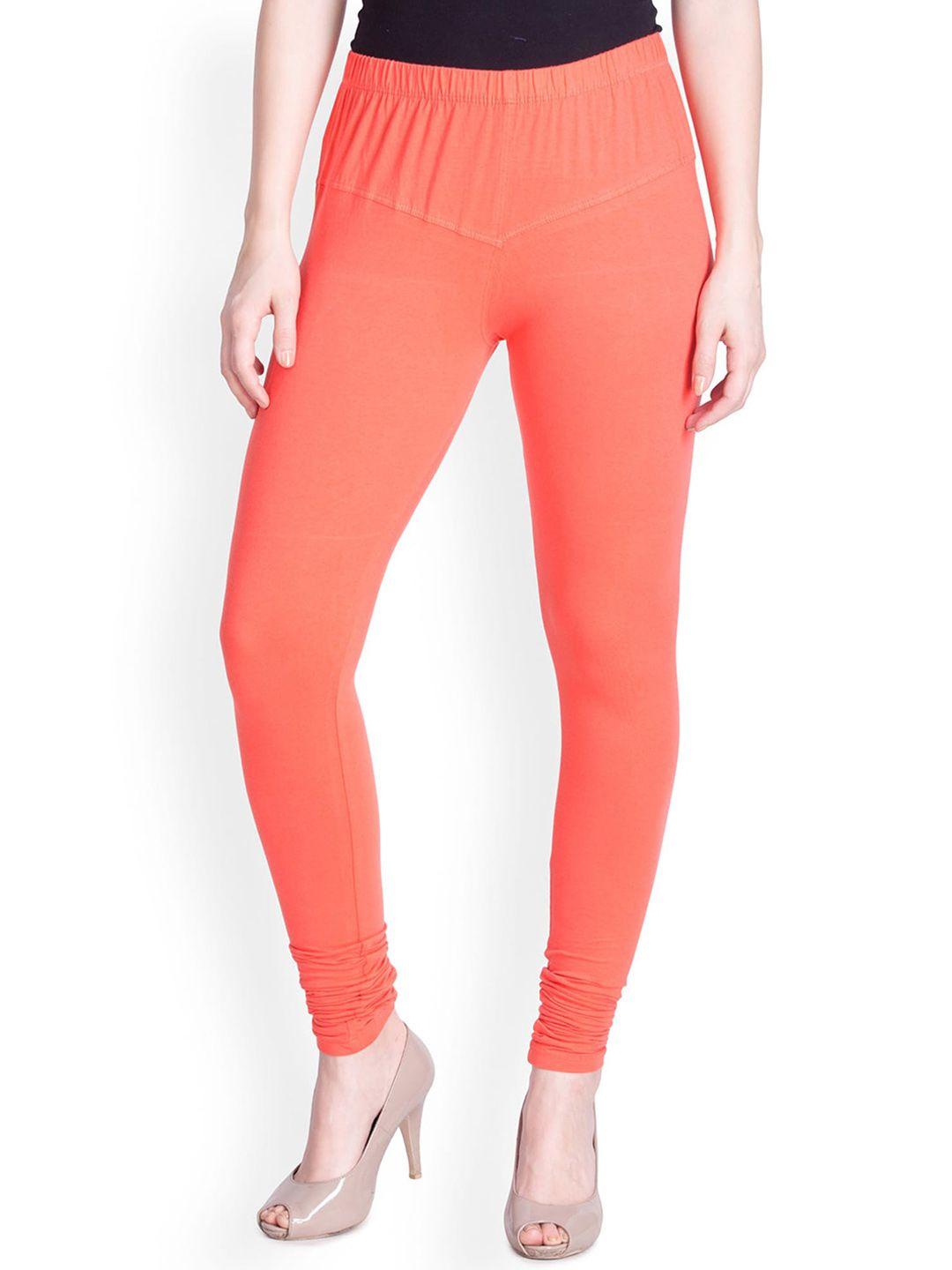 lyra women peach solid churidar length leggings