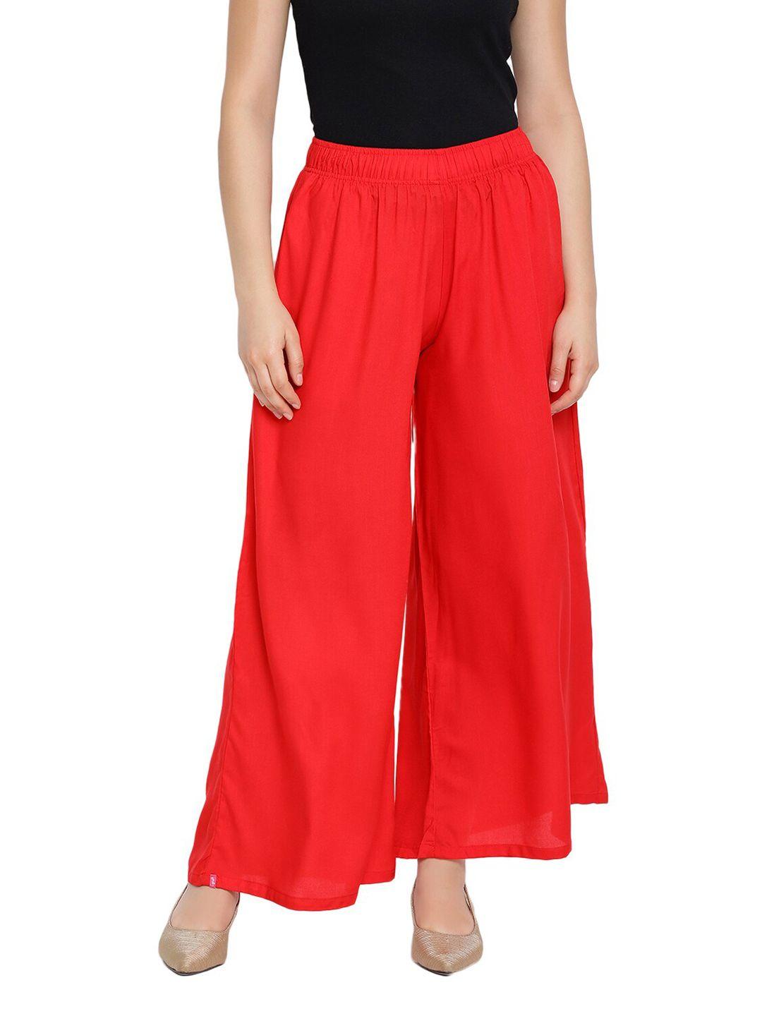 lyra women red cotton flared knitted ethnic palazzos