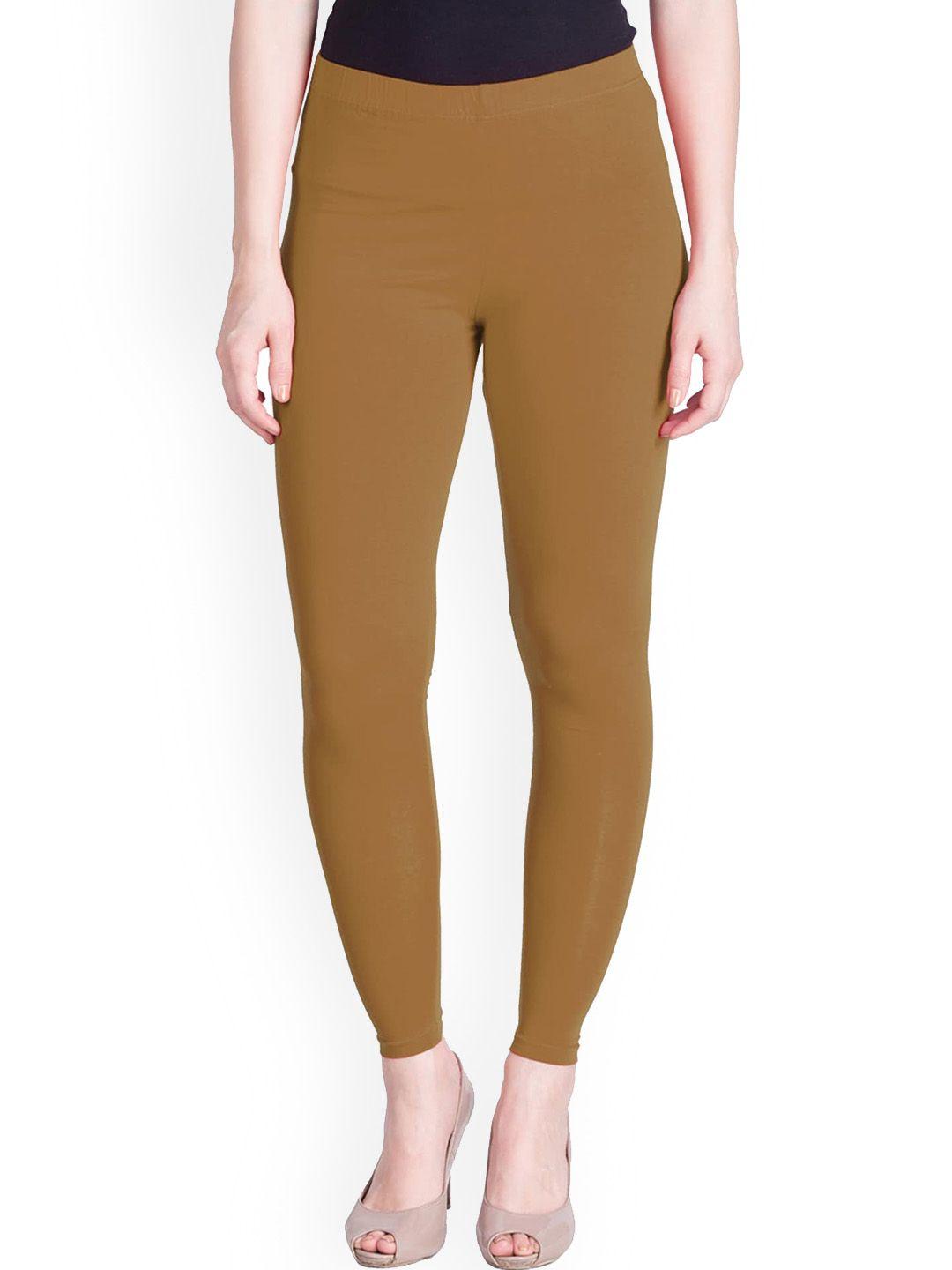 lyra women tan brown solid ankle-length leggings