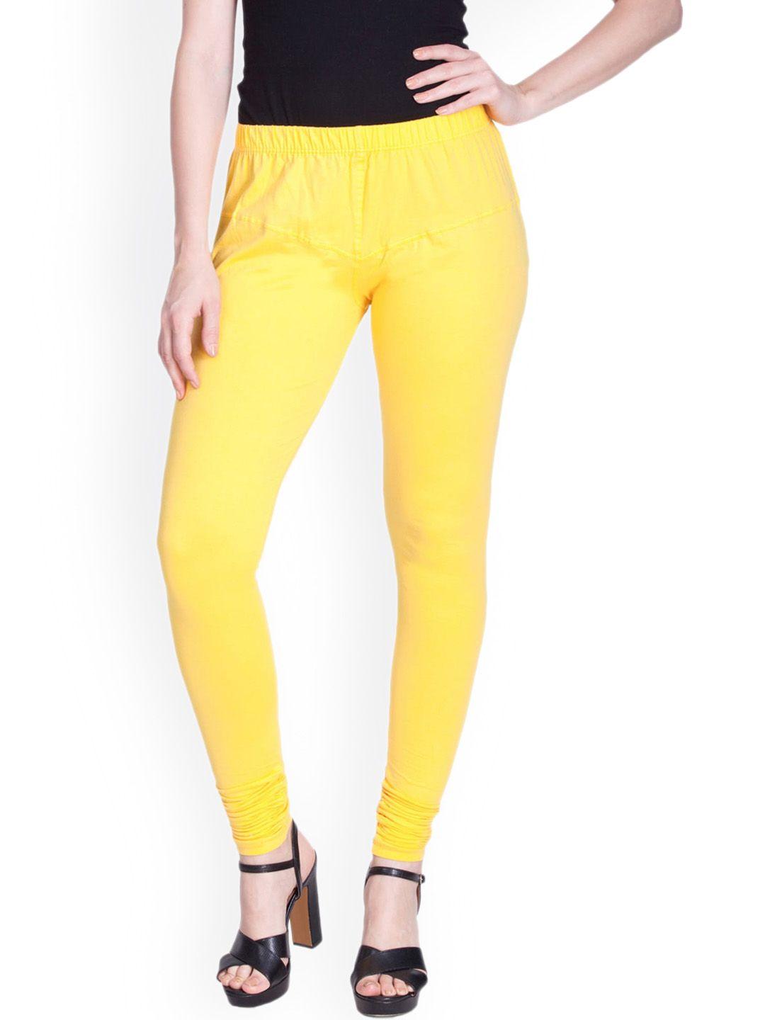 lyra women yellow solid churidar-length leggings