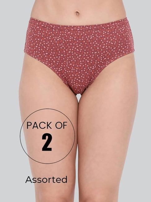 lyra assorted color cotton printed hipster panties - pack of 2