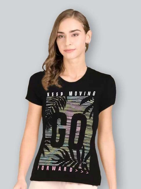 lyra black cotton printed t-shirt