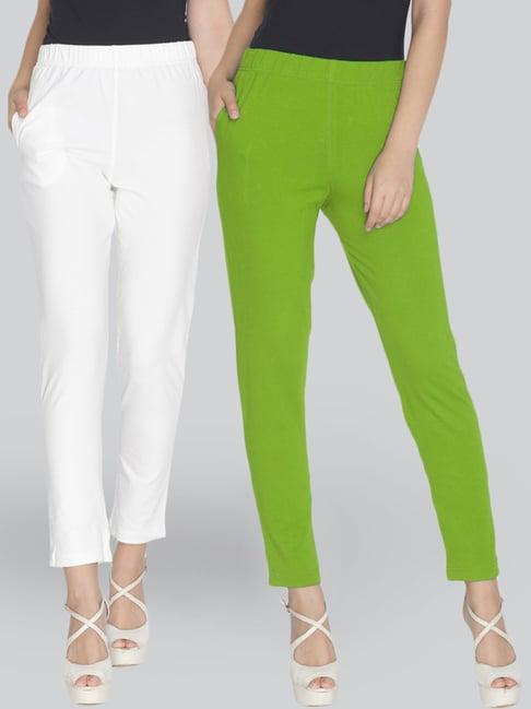 lyra green & white cotton leggings - pack of 2