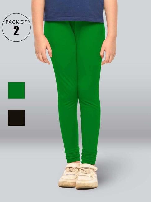 lyra kids green & black skinny fit leggings (pack of 2)