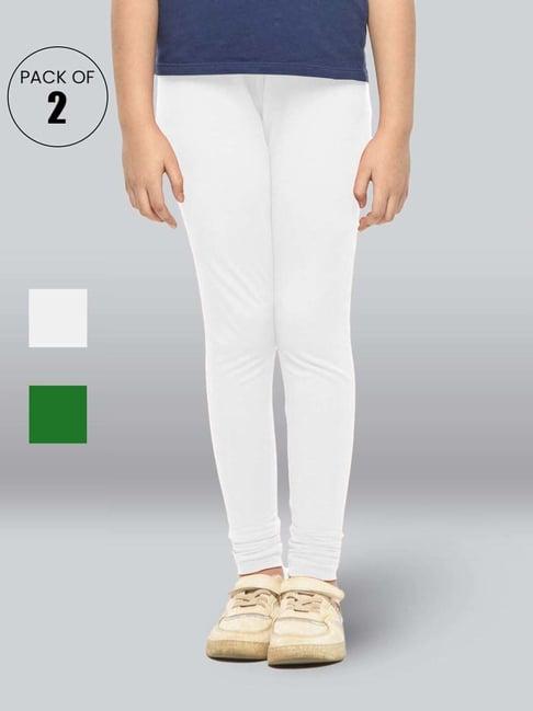 lyra kids green & white skinny fit leggings (pack of 2)